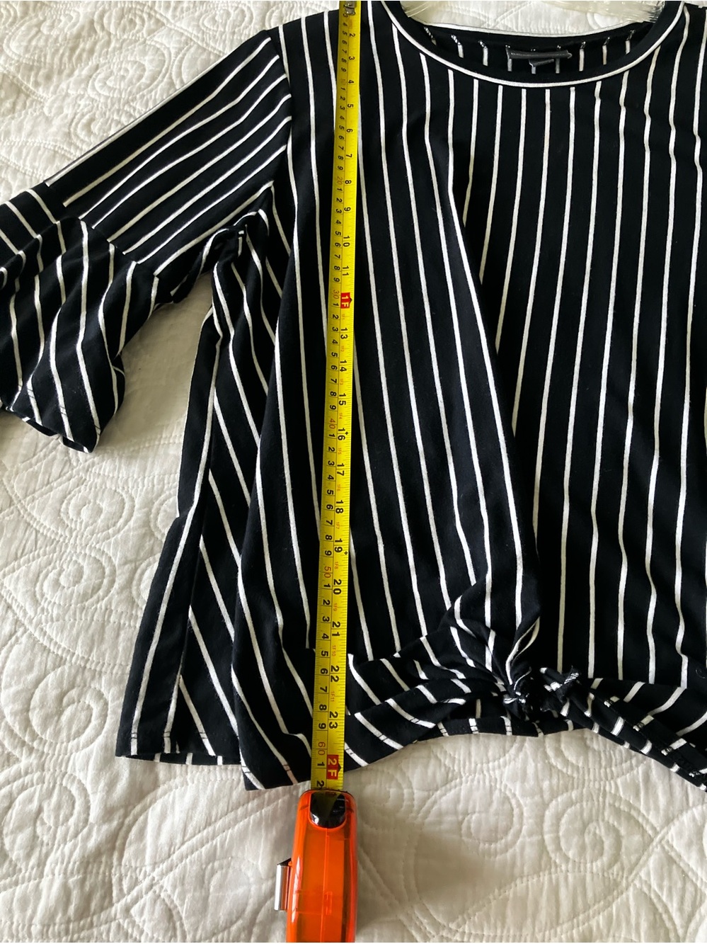 BOLD Elements XL Black White Striped Blouse Ruffle Sleeve Stretch Top - Picture 7 of 10